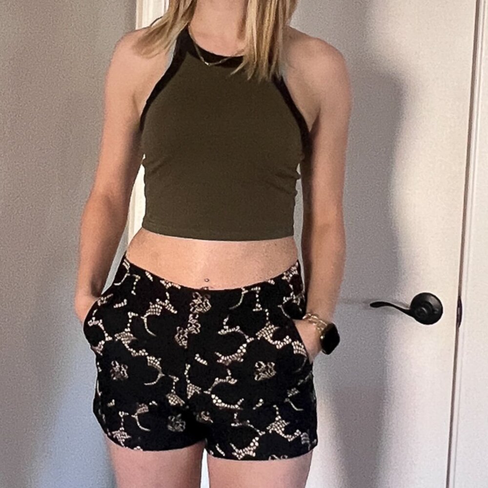 black lace floral corporate shorts